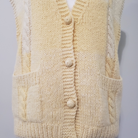 VTG JH Collectibles Womans Mohair Alpaca Blend Sweater Vest MED Cableknit Yellow - Picture 3 of 8